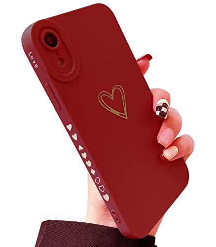 Qokey For Iphone Xr Case(2018 6.1"), Side&Back Cute Plated Love Heart With Anti-Fall Lens Cameras Cover Protection Soft Tpu Shockproof Anti-Fingerprint Phone Cases For Women Girls Men,Red #TOP2