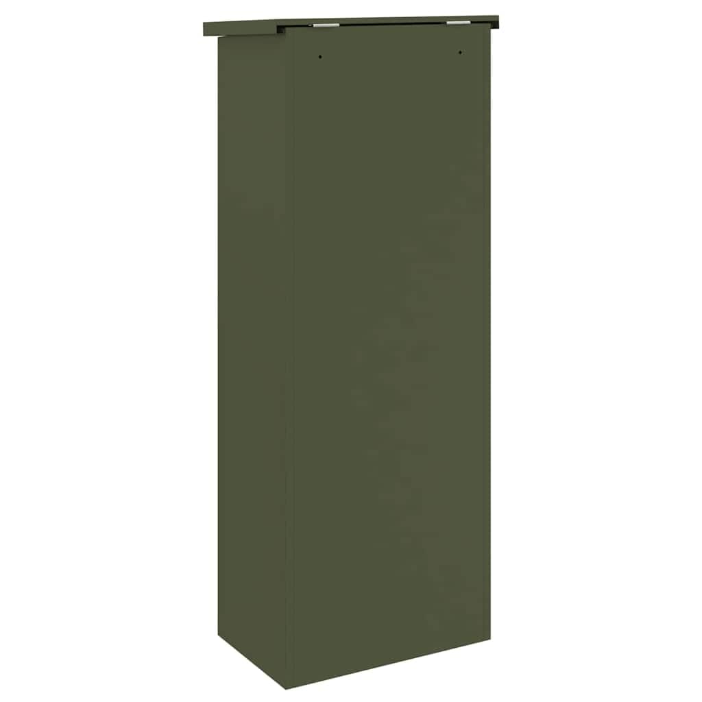 Pudełko z pojemnikiem do przechowywania w kolorze oliwkowo-zielonej stali, 44,5 x 29 x 110,5 cm, zamykane, nowoczesne do użytku na zewnątrz, przestronne, kompaktowe z zamkami ryglowymi i