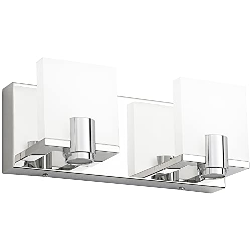 Image of SOLFART Led Bathroom Vanity Light Fixtures with Spotlights Chrome Finishing Durable Modern Vanity Light Over Mirror Light Fixture for Bath 2 Lights