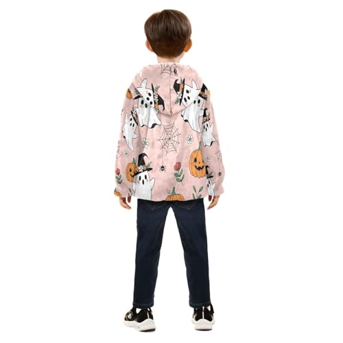 Halloween Ghosts Pumpkins Spiders Toddler Fleece Jacket Girl Boys Hooded Fleece Jacket Coat Warm Outwear Zip-up 3-10T4