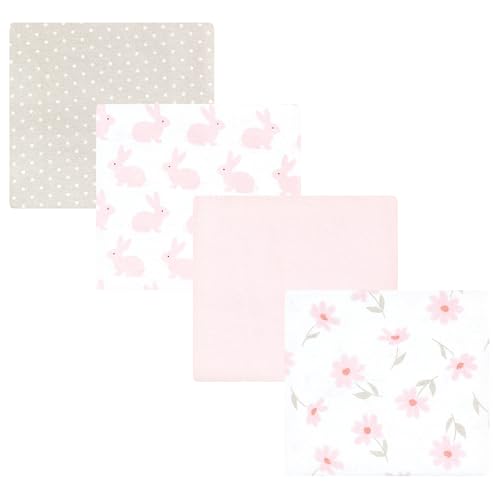 Image of Hudson Baby Unisex Baby Cotton Flannel Receiving Blankets, Pink Honey Bunny, One Size