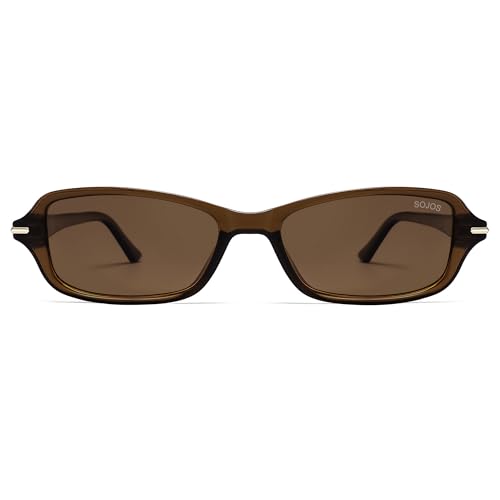 SOJOS Retro Polarized Narrow Rectangle Sunglasses Womens Mens Vintage Skinny 80s 90s Small Shades SJ23763