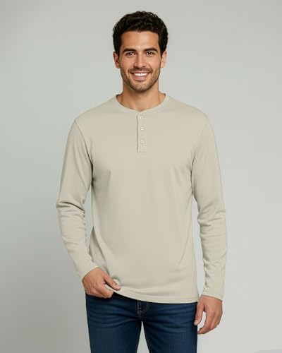 Image of Real Essentials 3 Pack: Mens Casual Long & Short Sleeve Cotton Henley Lightweight Button T-Shirt, Long Sleeve - Set