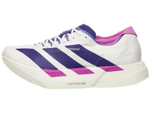 adidas CWHITE/CPURPL/LIMBUR Men's Adizero Adios PRO 4 M Core whiteCollegiate Purple/Lime Burst 10.5 US, Wide