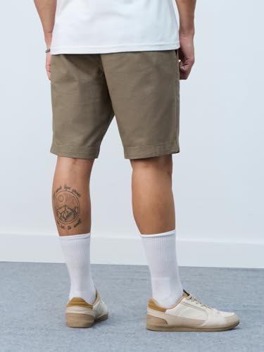 Image of The Souled Store Chino Shorts: Men and Boys Buttoned Solid Regular Fit Knee Length Cotton Blend Chino Shorts