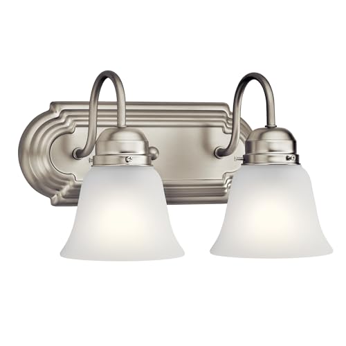 Kichler 12.25' 2-Light Vanity Bath Light in Brushed Nickel, Modern Bathroom Light with Clear Satin...