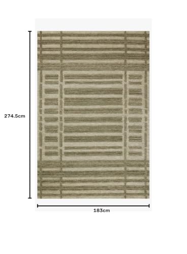 Image of Modern (High Low Pile) Pattern Wool Carpet with Loop Texture Yarn Anti Shedding Carpet Size 6x9 Feet B0 Olive Green Color