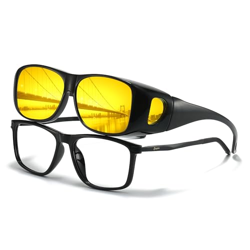 LVIOE Polarized Fit Over Night Vision Glasses for Women Men Over Glasses Wrap Around for Night Driving Glare Eyeglasses N8143