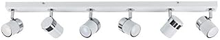 Modern 6 Way Straight Bar Ceiling Spotlight Fitting in a Gloss White/Chrome Finish - Complete with 5w GU10 LED Bulbs [3000K Warm White]