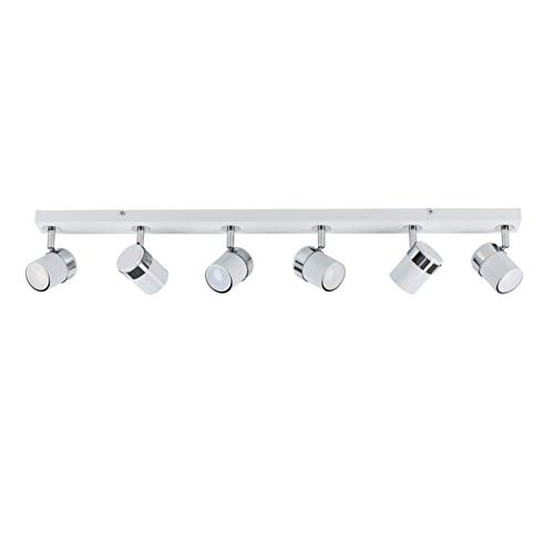 MiniSun | Modern 6 Way Straight Bar Ceiling Spotlight Fitting in a Gloss White/Chrome Finish | Ceiling Lights & Home Improvements Essential | Mains Wired