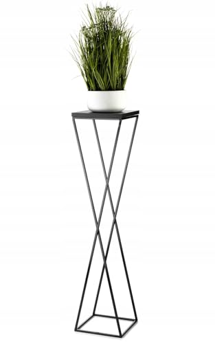 HowHomely Support pour plantes en métal - 100 cm de haut - Tabouret stable et solide avec panneau MDF noir sur support robuste - Support de fleurs pour décoration intérieure