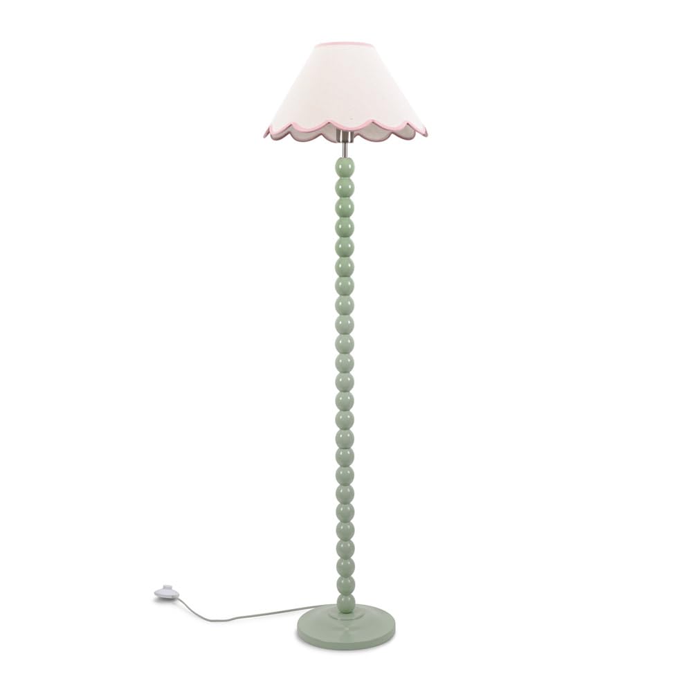 Valuelights Unisex Pale Pink Bobbins Sage Green Floor Lamp W/ Tapered Linen Scallop Shade & Led Bulb In