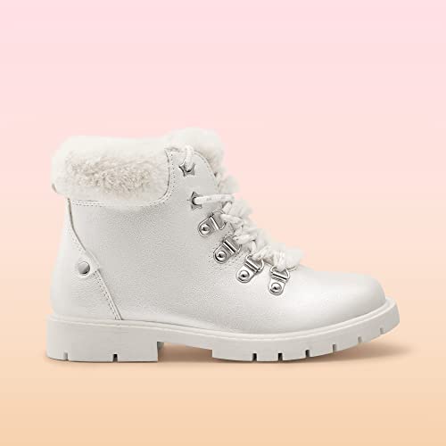 DREAM PAIRS Girls Kids Side Zipper Lace up Faux Fur Ankle Boots2