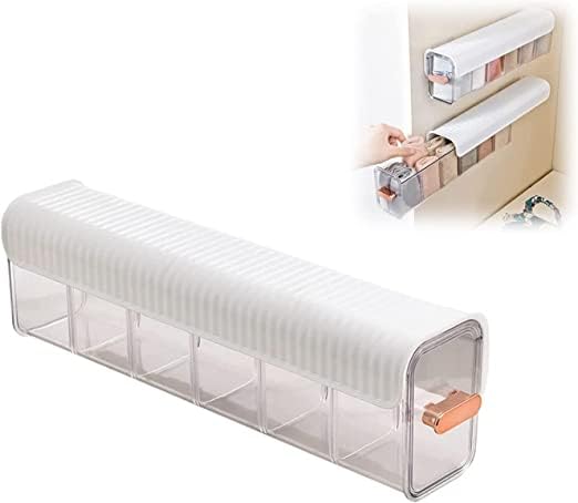HomeCloud Drawer Socks Organizer Divider, Wall Mount 6 Cell Drawer Storage Boxes and Acrylic Organizers for Lingerie, Socks, Ties, Data Cable, Spices Organization (White)