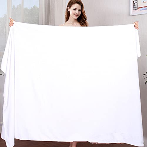 Grande Serviette De Bain, Linge De Lit, Serviette De Bain en Microfibre, Super Absorbant, Séchage Rapide, Serviette Douce Écologique, Blanc, 100X200Cm