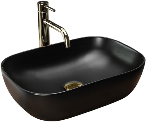 Rea Lavabo sobre encimera Belinda Black Mat Lavabo de cerámica - Rectangular - Negro mate - 33 x 46 cm