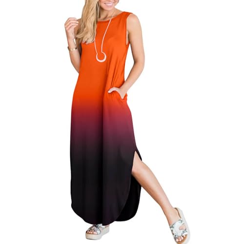 Image of FANDEE Women's Casual Summer Loose Sunresses Long Dresses Sleeveless Split Maxi Beach Dress with Pockets