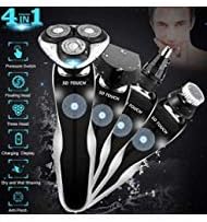 Electric Razor, Electric Shavers for Men, 4 in 1 Dry Wet Waterproof Mens Rotary Shaver Portable Face Shaver Travel Rechargeable Beard Trimmer USB Cordless Nose Trimmer Facial Cleaning Brush for Dad