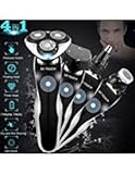 Electric Razor, Electric Shavers for Men, 4 in 1 Dry Wet Waterproof Mens Rotary Shaver Portable Face Shaver Travel Rechargeable Beard Trimmer USB Cordless Nose Trimmer Facial Cleaning Brush for Dad