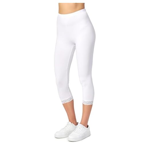 Merry Style Leggings 3/4 con Pizzo Donna MS10-224 (Bianco, M)