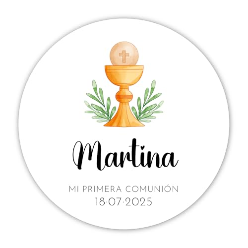 Imagen de Pegatinas Personalizadas Comunion Diseño Original de Primera Comunion en Papel Laminado Redondas Detalles para Invitados de Primera Comunion Niños y Niñas ONEPERSONAL
