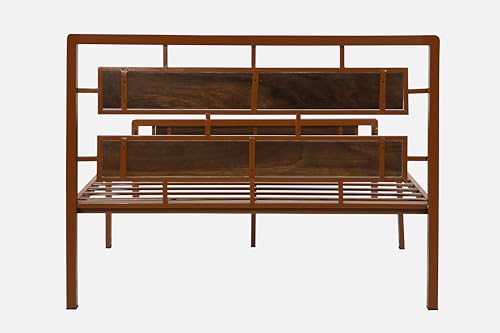 Image of Zeek Metal Queen Size Bed Without Storage | Wrought Iron Double Bed with Headboard & Footboard | Sturdy Powder Coated Platform Bed Queen Size Cot for BedroomLivingRoom Brown (75x60)