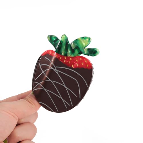 Chocolate Strawberry Hair Claw Clip, Large Size Decorative Hair Grip with Shark Tooth Design, Durable Metal Hook