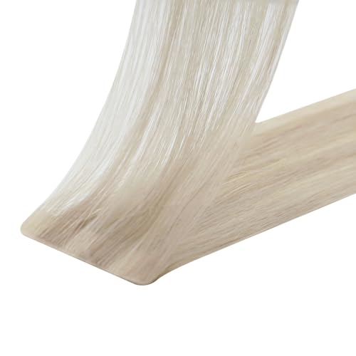 Image of LaaVoo Tape in Hair Extensions Human Hair Invisible Seamless Tapes in Ash Blonde with Bleach Blonde Hair Extensions Tape in Human Hair Silky Straight 16 Inch 50g 20Pcs