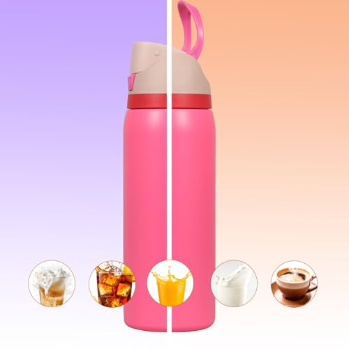 Image of Stainless Steel Water Bottle 32 oz with Flip Lid and Carry Loop (Flamingo, 960 ml)