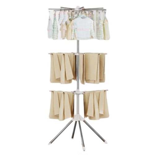 KCNN 物干しラック 物干しラック タオル掛け 3段 360度回転 4本脚構造 折りたたみ収納 お手入れ簡単 洗濯用品 梅雨対策 バルコニー 寝室 屋内 屋外 (フック40個+ロッド14本)