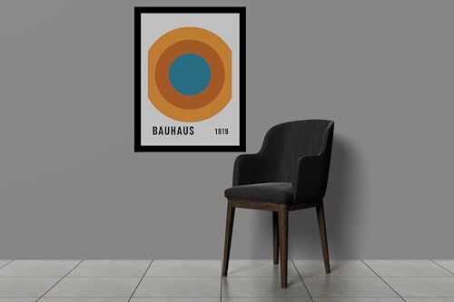 Image of BLINKART Vintage Bauhaus Retro Geometric Aesthetic Poster Gallery | Colorful Wrap Framed For Home Office Studio Living Room Modern Art Studio Decoration Abstract Shapes | (d66) | 13x10 Inch