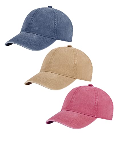 Image of 3 Pack Vintage Washed Cotton Adjustable Baseball Caps for Men Women Unstructured Low Profile Dad Hat