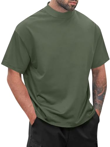 Wihion Men Turtleneck Mock Neck T Shirts Short Sleeve Ribbed High