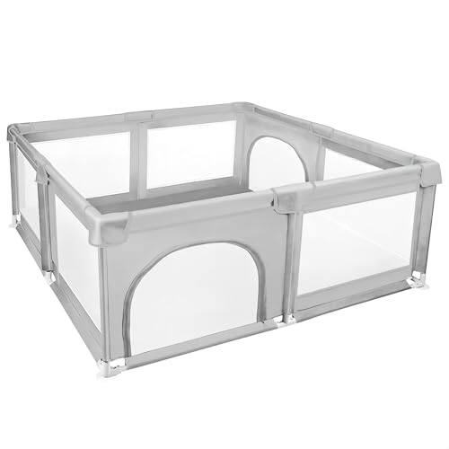 XUANYU Parques Bebe Modulable 120 x 120 x 66 cm de Tela Oxford, Parque Infantil con Barreras y 50 Bolas, Parque de Juegos Bebé para Interior/Exterior (Gris Claro)