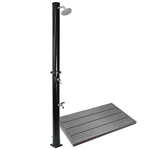 Wiltec Ducha Solar Negra Con Cabezal De Ducha Efecto Lluvia 20L Con Elemento De Suelo Ducha Exterior