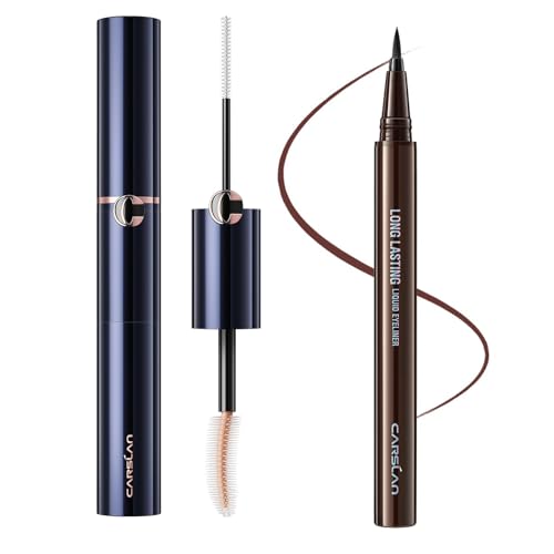 CARSLAN Double Extension Curling Mascara Bundle with Brown Eyeliner Liquid Liner