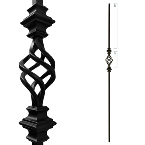 Affordable Stair Parts - Stair Railing Metal Spindles (Contractor Pack of 10) Hollow Single Basket with Two Knuckles Iron Baluster - Real Satin Black not Matte Metal Spindles 1/2" x 44" Tall