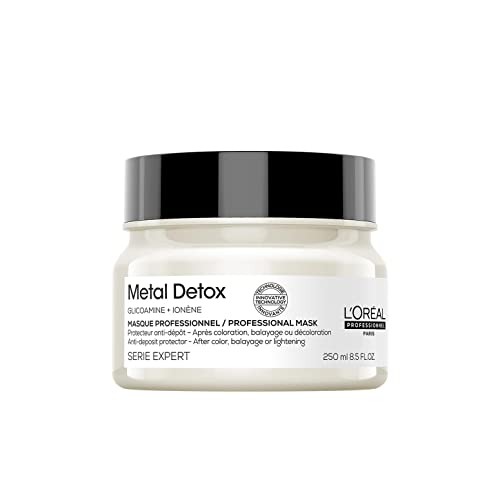 L'Oréal Professionnel | Masque Anti-Métal, Pour Cheveux Abîmés, Colorés, Décolorés, Couleur Longue Durée, Cheveux Brillants et Soyeux, Texture Riche et Crémeuse, Metal Detox, Serie Expert, 250ml Cover