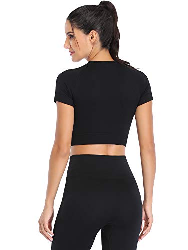 2 Piece Short Sleeve Outfits for Women Seamless Crop Tops Set for Women Workout Set3