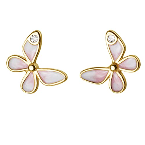 Tiny Silver Stud Earrings for Girls, Pink Butterfly Designed for the Joyful. Silver or Gold, Rose Gold 18K Plated Sterling Silver (Gold)