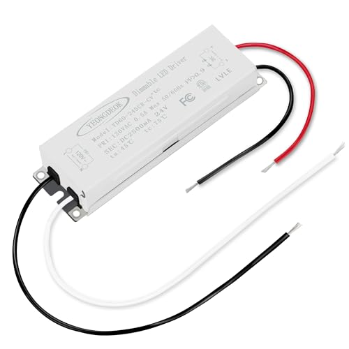 Image of 60W Triac Dimmable LED Driver, 24V 2.5A Power Supply, Electric Transformer, 120V AC to 24V DC LED Strip Light Dimming Converter for Computer Projects, Cabinet Lights