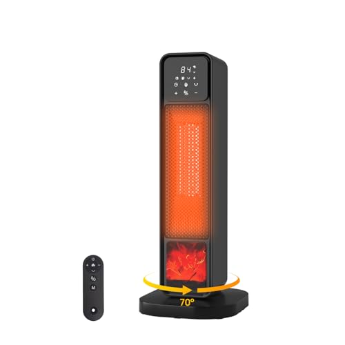 Calentador de espacio para interior, soplador de aire eléctrico de 1500 W con llama 3D y oscilación de 70 °, calentador de cerámica portátil para recámara y oficina