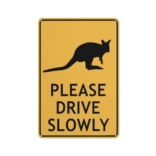 Pademelon Please Drive Slowly Sign 12X8 Metal Aluminum Signs Pre-Drilled Holes For Easy Mounting Indoor Or Outdoor Use For Fence Door Or Gate
