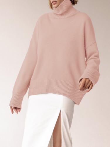 Image of YKR Women's Turtleneck Sweater Chunky Long Sleeve Knitted Pullover High Low Hem Trendy 2026 Fall Winter Basic Jumper Top