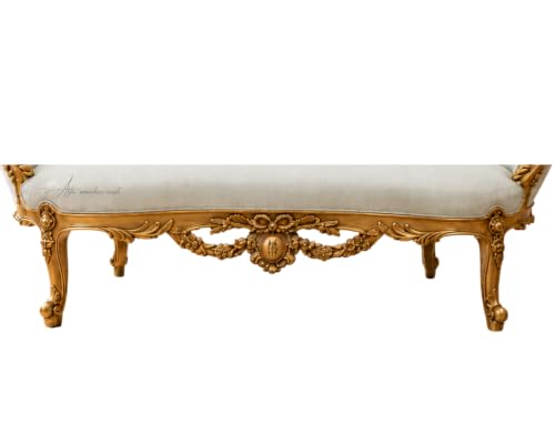 Image of Victorian Style Chaise Lounge, Tufted Cream Upholstery, Mahogany Wood Frame, Classic Living Room Furniture (Antique Gold & Light Blue)