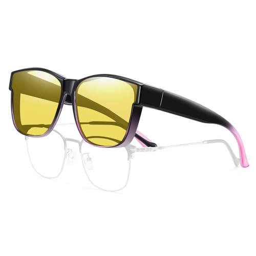 Image of HAOLOTA Night Vision Driving Over Glasses, Polarized Nighttime Glasses Men Women Anti Glare Yellow Tinted Lens