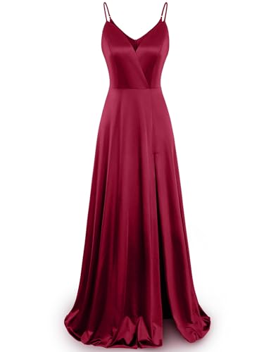 Image of MUXXN Women's Gorgeous Spaghetti Strap V Neck Stain Split Evening Party Maxi Dress