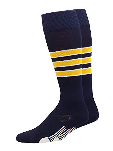 MadSportsStuff Dugout Striped Baseball Socks - Navy/Yellow (Gold)/White, Medium