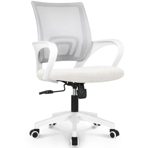 NEO CHAIR Computer Desk Chair Gaming – Ergonomic Mid Back Cushion Lumbar Support with Wheels Comfortable Mesh Racing Seat Adjustable Swivel Rolling Home Executive (Ivory)