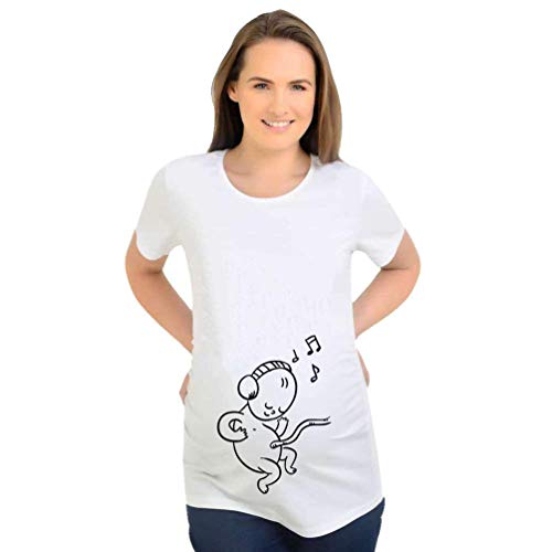 Camiseta De Manga Corta Ropa De Maternidad Música Vintage Impresión Bebé Digital Camiseta De Maternidad Monocromático Embarazo Tops Moda Casual Blusas Básicas (Color : Blanco, Size : XL)